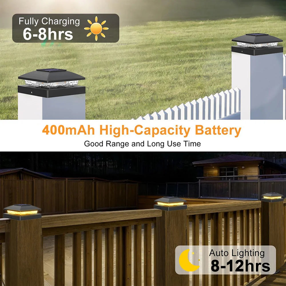 6PCS 4x4 Solar Post Cap Light - Solar Powered Warm White Fence Lights for Wooden/Vinyl Posts Outdoor Lighting for Garden & Porch