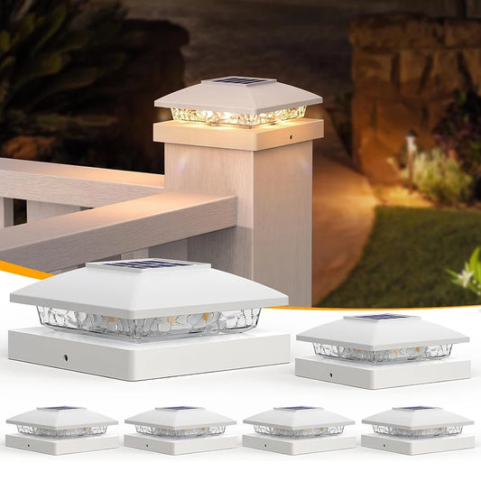 6PCS 4x4 Solar Post Cap Light - Solar Powered Warm White Fence Lights for Wooden/Vinyl Posts Outdoor Lighting for Garden & Porch