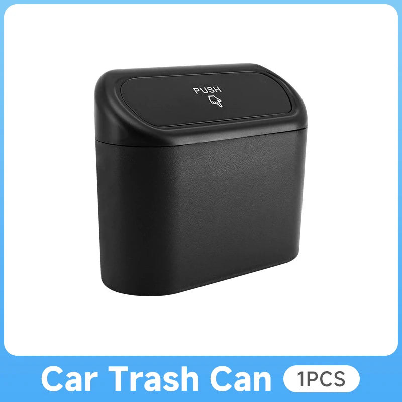 Universal Car Clamshell Trash Bin Hanging Vehicle Garbage Dust Case Storage Box Black Square Pressing Trash Can Accessories