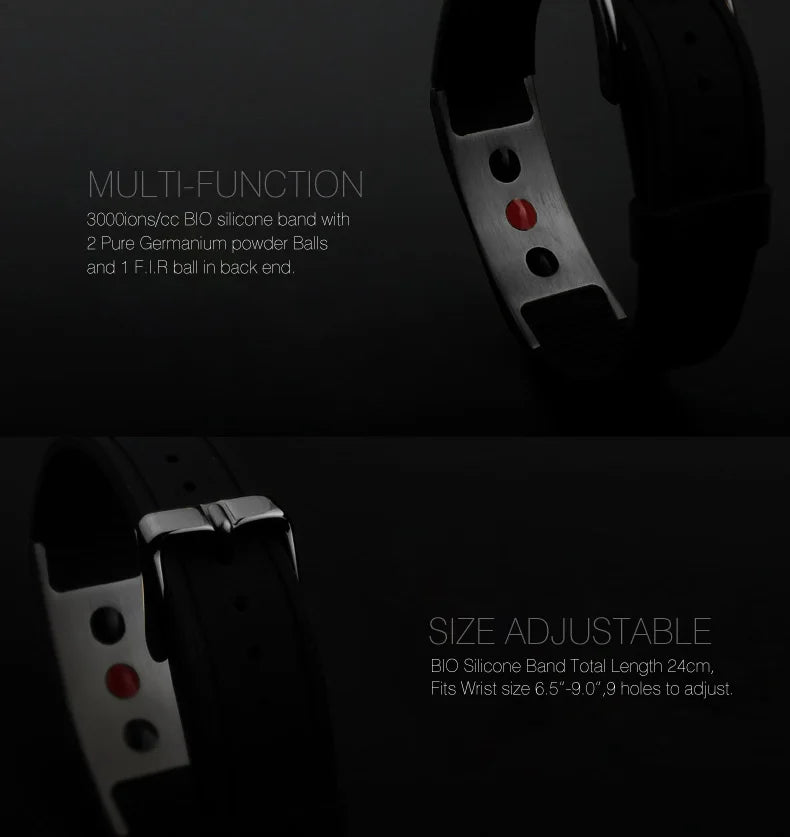 Power Ionics 3000 iones/cc Ironman Titanio Germanio FIR Fibra de Carbono Bio Reloj Pulsera de Golf con Grabado Grabado Gratis