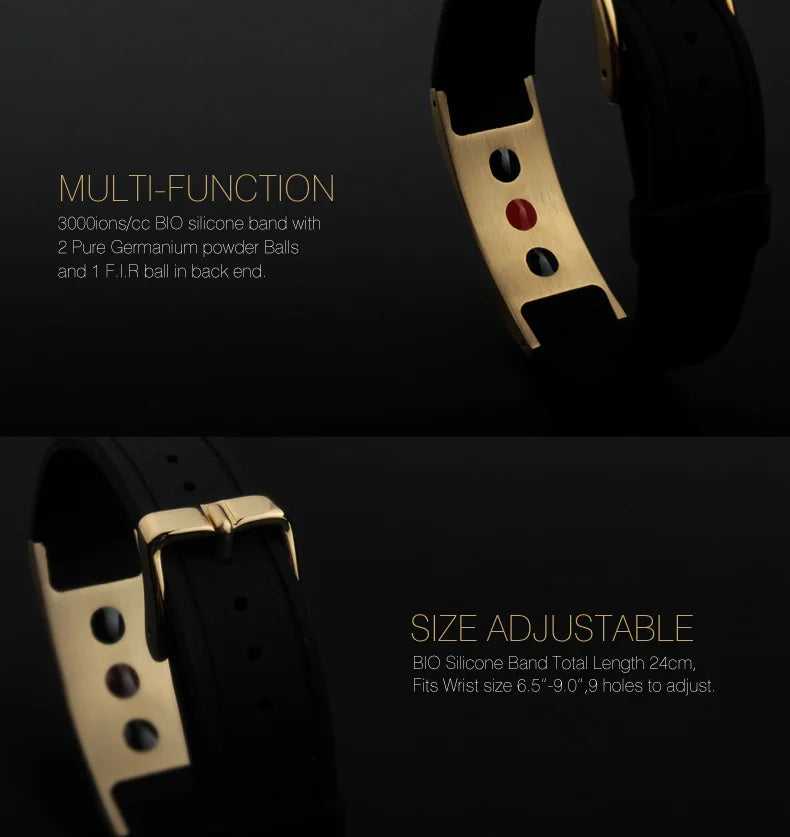 Power Ionics 3000 iones/cc Ironman Titanio Germanio FIR Fibra de Carbono Bio Reloj Pulsera de Golf con Grabado Grabado Gratis