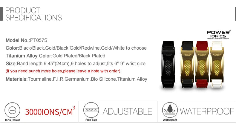 Power Ionics 3000 iones/cc Ironman Titanio Germanio FIR Fibra de Carbono Bio Reloj Pulsera de Golf con Grabado Grabado Gratis