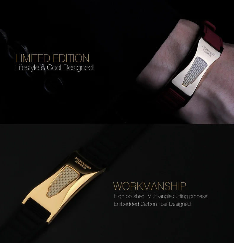 Power Ionics 3000 iones/cc Ironman Titanio Germanio FIR Fibra de Carbono Bio Reloj Pulsera de Golf con Grabado Grabado Gratis