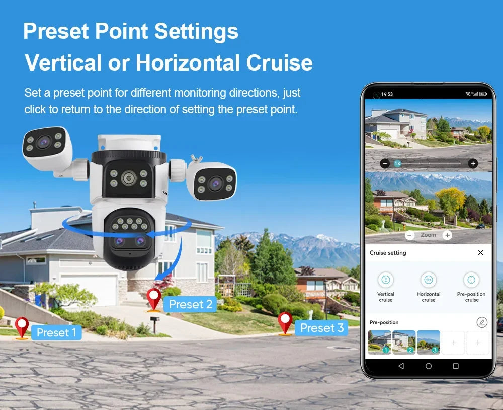 LS VISION 20MP Three Screens WiFi Security Camera Outdoor 10X Optical Zoom Four Lens Human Auto Tracking Waterproof CCTV Cameras