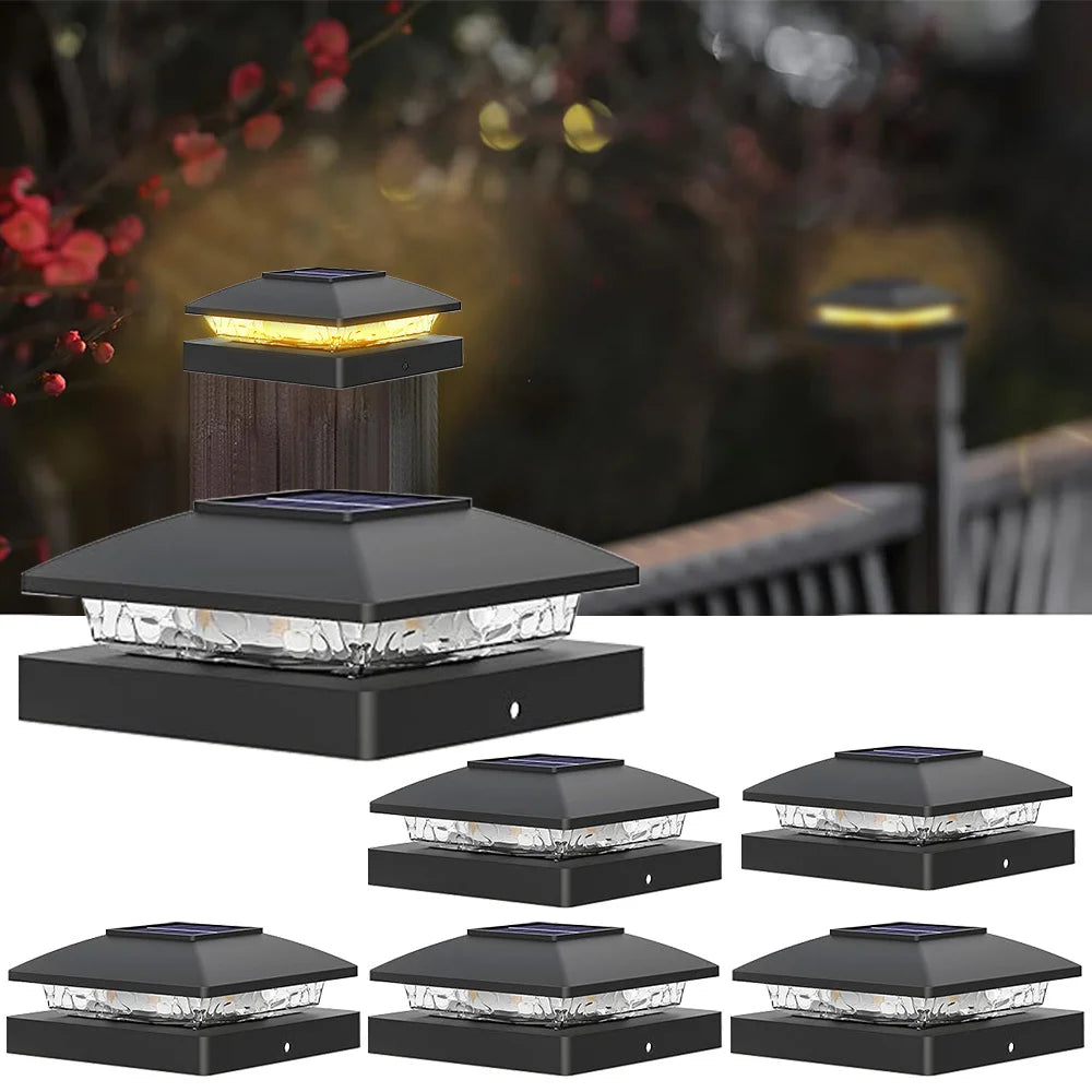6PCS 4x4 Solar Post Cap Light - Solar Powered Warm White Fence Lights for Wooden/Vinyl Posts Outdoor Lighting for Garden & Porch