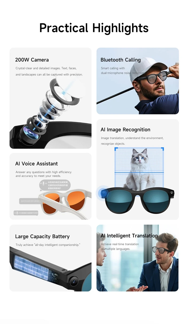Xiaomi 6K HD AI Smart Camera Glasses Multifunctional Bluetooth Calling Voice Assistant Music Player Translation Camera Glasses