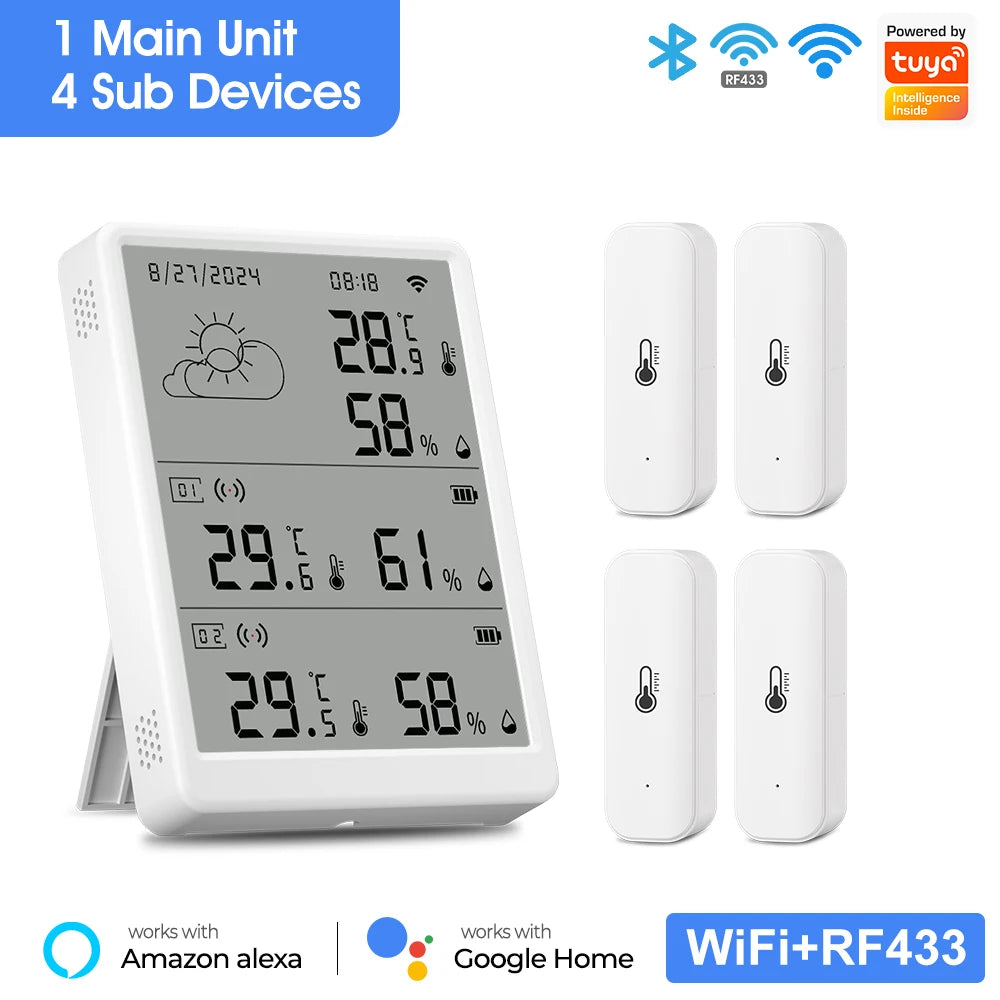 Weather Station RF433 Wireless Indoor Room Thermometer Digital WIFI Temperature Hygrometer Multiple Outdoor Sensors Smart Life