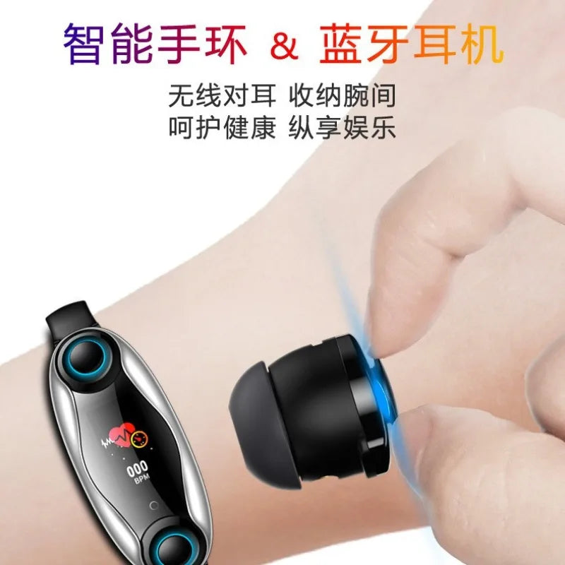 T90 teen heart rate and blood pressure smart bracelet, dual Bluetooth headset two-in-one, sports, Bluetooth call, bracelet