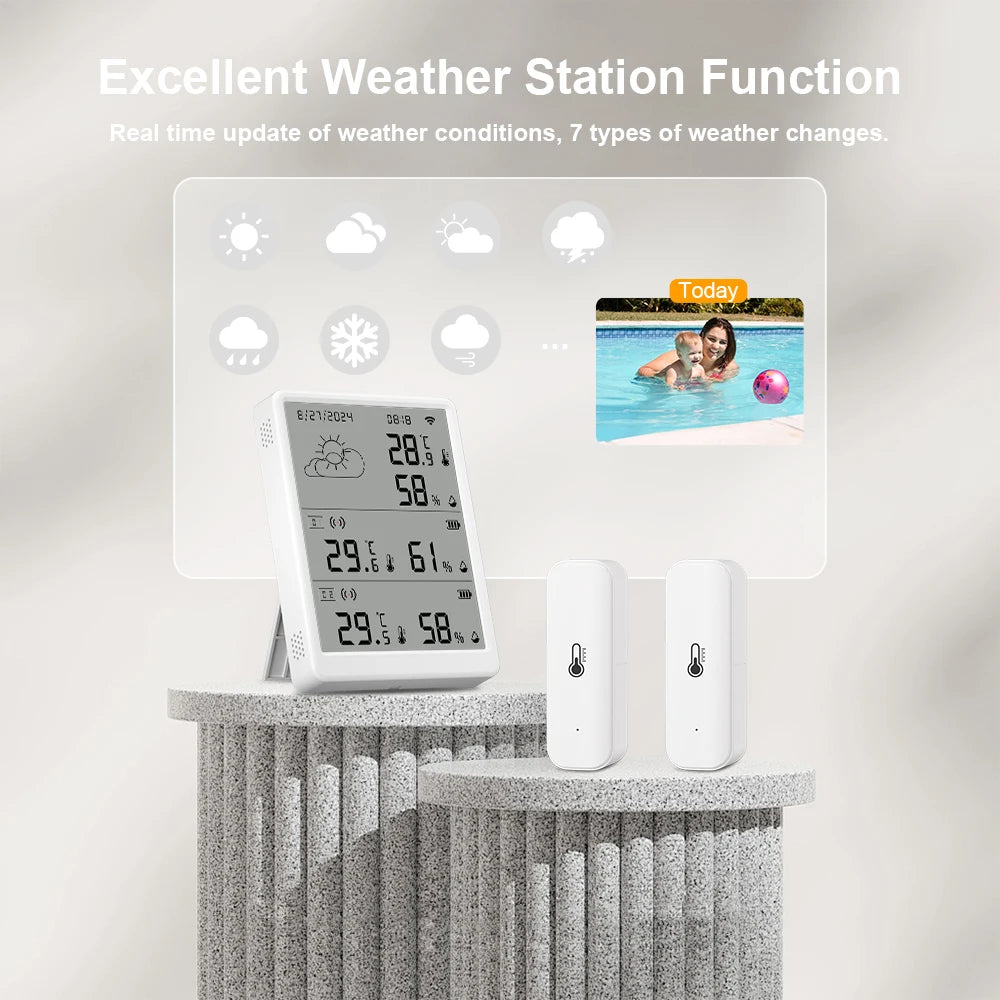Weather Station RF433 Wireless Indoor Room Thermometer Digital WIFI Temperature Hygrometer Multiple Outdoor Sensors Smart Life