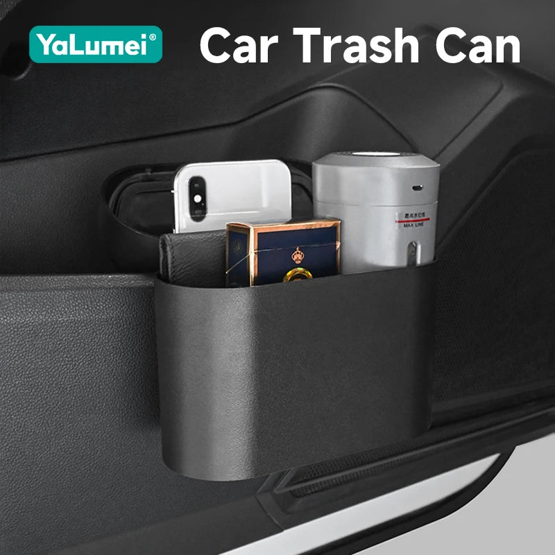 Universal Car Clamshell Trash Bin Hanging Vehicle Garbage Dust Case Storage Box Black Square Pressing Trash Can Accessories