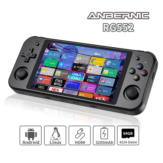 ANBERNIC RG552  Handheld Game Console 5.36‘’ IPS Screen Android Linux Dual Systems Retro Video Game Player Built in 4000+ Games