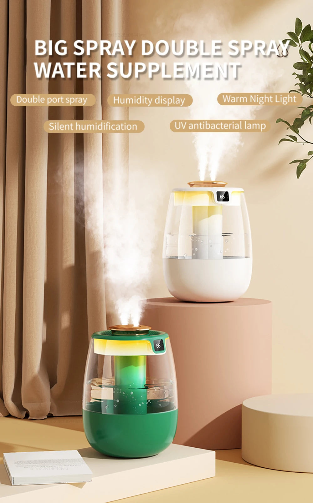 Air Humidifier 1300ml Large Capacity Aroma Humidifier Double Nozzle Essential Oil Humidifier for Home Bedroom with Night Light