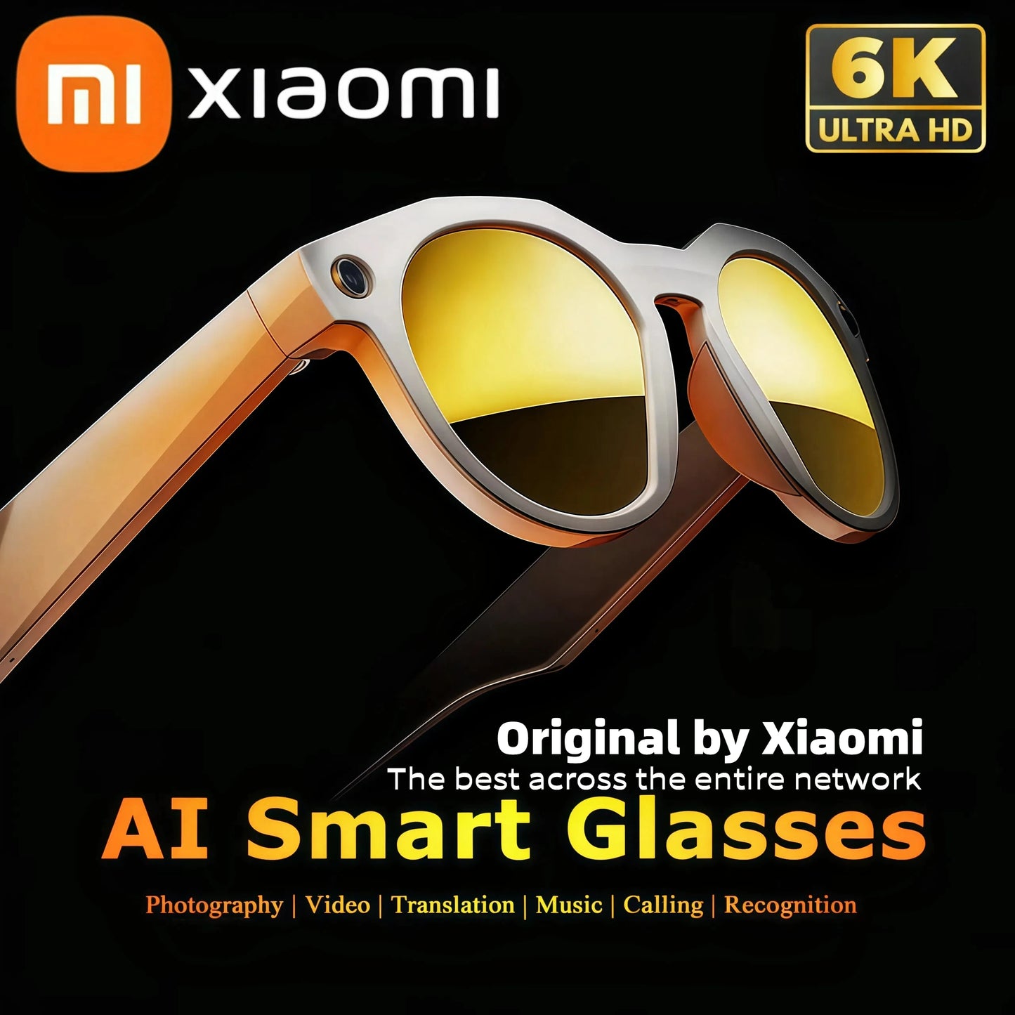 Xiaomi 6K HD AI Smart Camera Glasses Multifunctional Bluetooth Calling Voice Assistant Music Player Translation Camera Glasses
