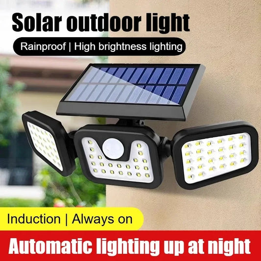 Solar Powered Outdoor Motion Sensor with Adjustable Head for Human Body Sensing Lighting for Garages Porches Streetlights