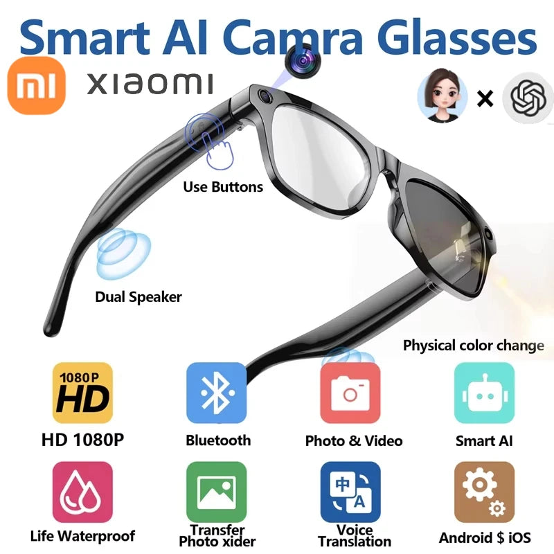 Xiaomi Mijia 4K HD Color Changing AI Smart Glasses Chat GPT 100MP Camera Bluetooth Call Voice Assistant  Control Smart Glasses