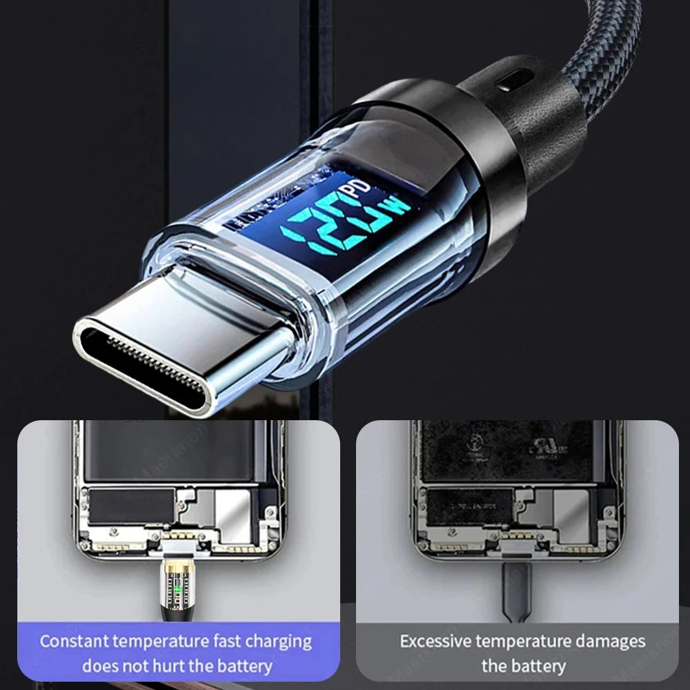 NNBILI 120W USB C and USB A charging cables with LED display screen, USB C=C-C，USB A=A-C,Xiaomi iPhone、 Samsung not compatible