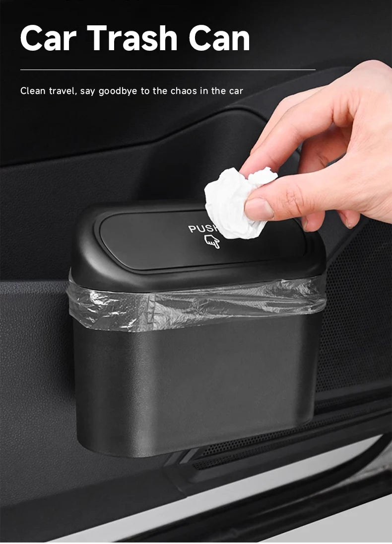 Universal Car Clamshell Trash Bin Hanging Vehicle Garbage Dust Case Storage Box Black Square Pressing Trash Can Accessories