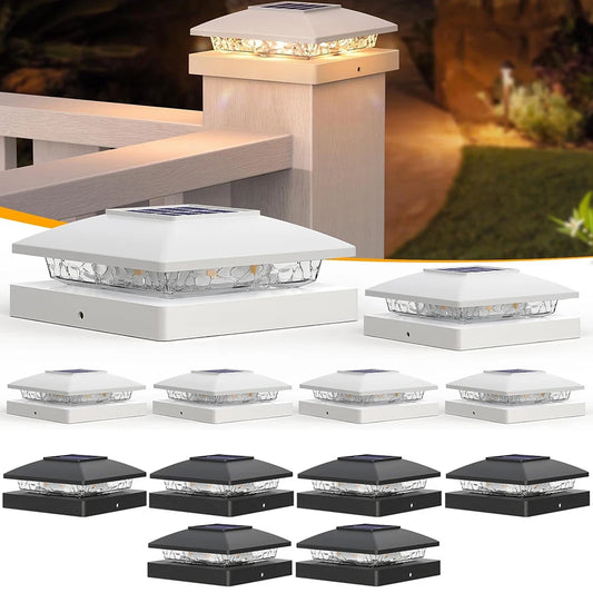 6PCS 4x4 Solar Post Cap Light - Solar Powered Warm White Fence Lights for Wooden/Vinyl Posts Outdoor Lighting for Garden & Porch