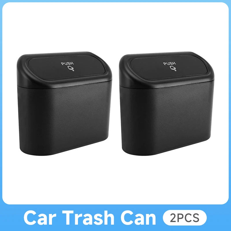 Universal Car Clamshell Trash Bin Hanging Vehicle Garbage Dust Case Storage Box Black Square Pressing Trash Can Accessories