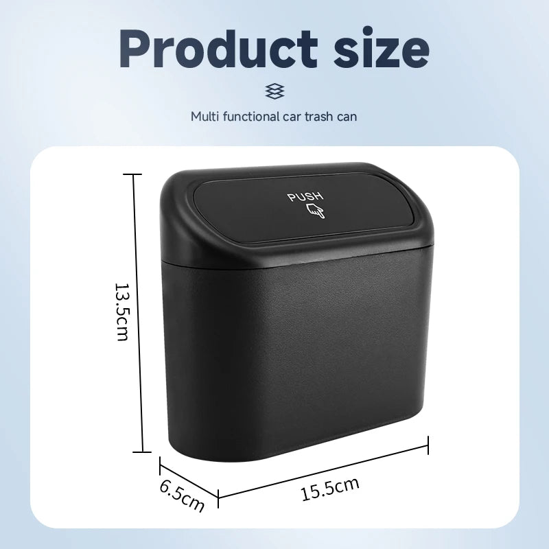 Universal Car Clamshell Trash Bin Hanging Vehicle Garbage Dust Case Storage Box Black Square Pressing Trash Can Accessories