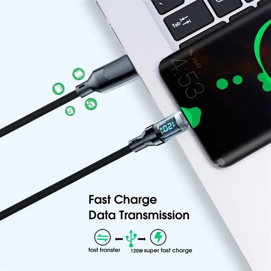 NNBILI 120W USB C and USB A charging cables with LED display screen, USB C=C-C，USB A=A-C,Xiaomi iPhone、 Samsung not compatible