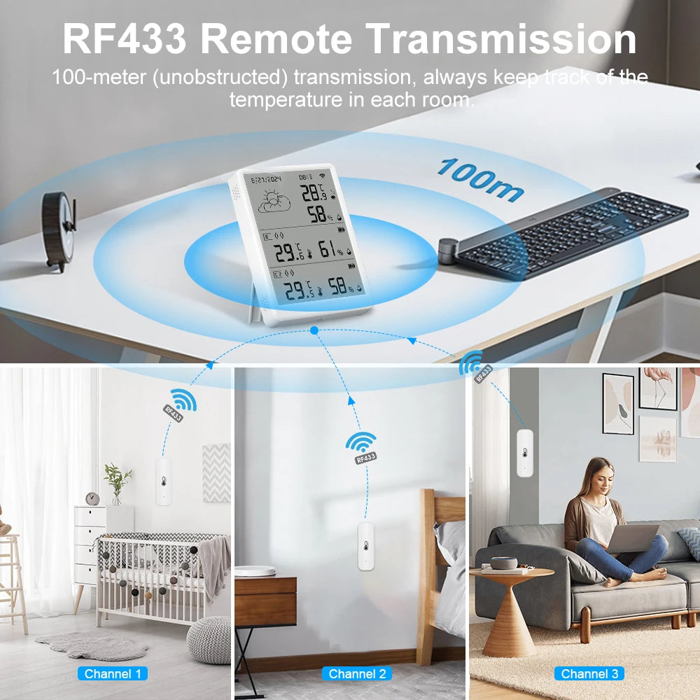 Weather Station RF433 Wireless Indoor Room Thermometer Digital WIFI Temperature Hygrometer Multiple Outdoor Sensors Smart Life