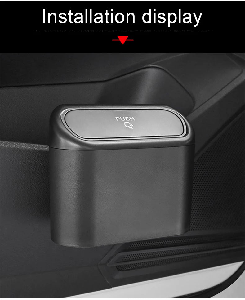 Universal Car Clamshell Trash Bin Hanging Vehicle Garbage Dust Case Storage Box Black Square Pressing Trash Can Accessories
