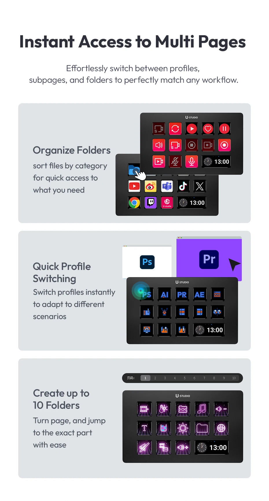 Ulanzi D200 Live Streaming Controller 13 LCD Keys for Gaming Office Work Vlog Content Creation Photo Video Editing