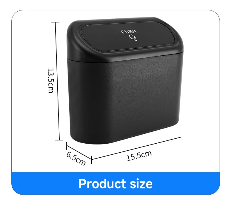 Universal Car Clamshell Trash Bin Hanging Vehicle Garbage Dust Case Storage Box Black Square Pressing Trash Can Accessories