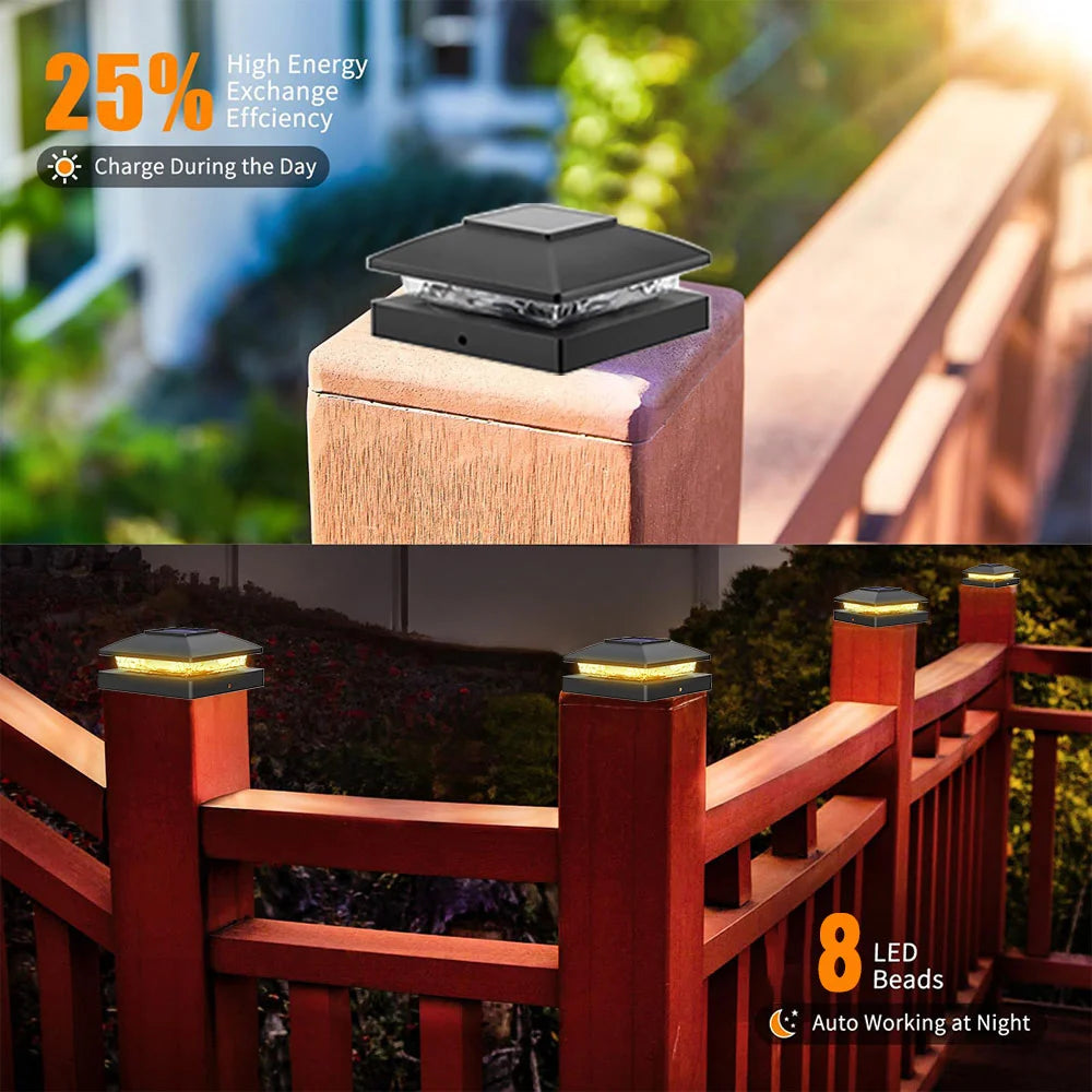 6PCS 4x4 Solar Post Cap Light - Solar Powered Warm White Fence Lights for Wooden/Vinyl Posts Outdoor Lighting for Garden & Porch