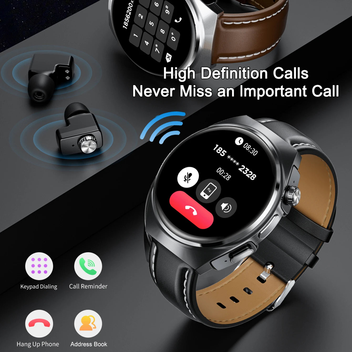 New Sapphire Screen Smart Watch Men 360*360 HD AMOLED TWS Headset Two In One Wireless Bluetooth Call Sport Fitness Smartwatches