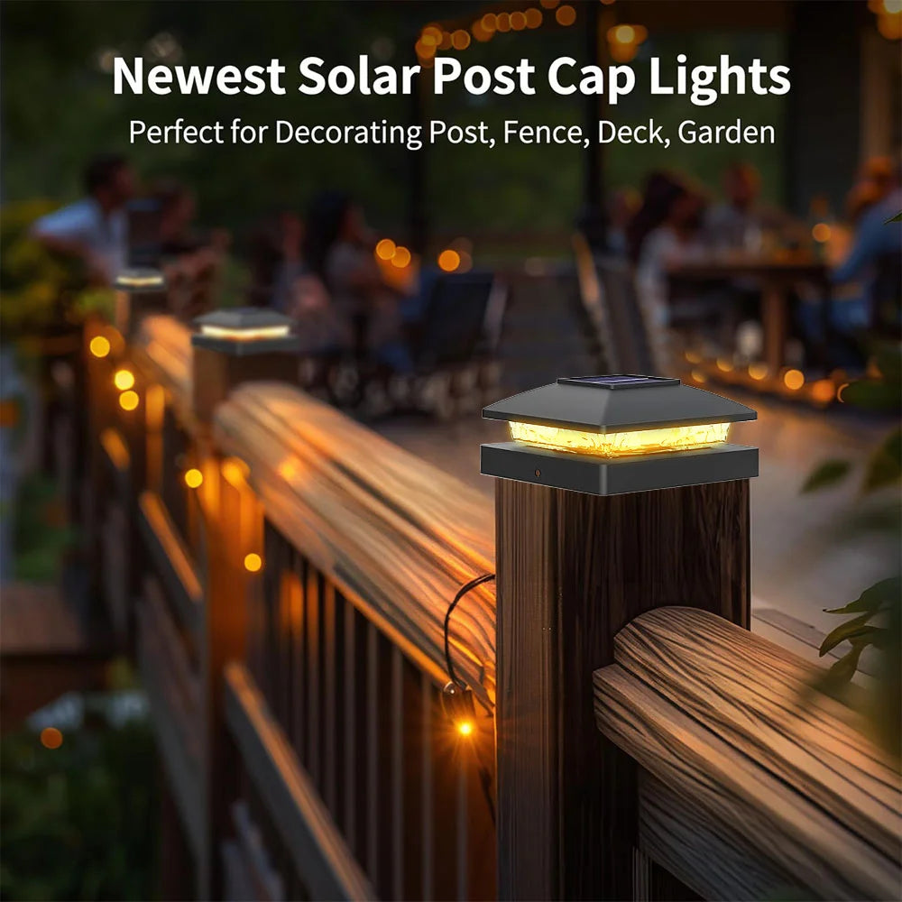6PCS 4x4 Solar Post Cap Light - Solar Powered Warm White Fence Lights for Wooden/Vinyl Posts Outdoor Lighting for Garden & Porch