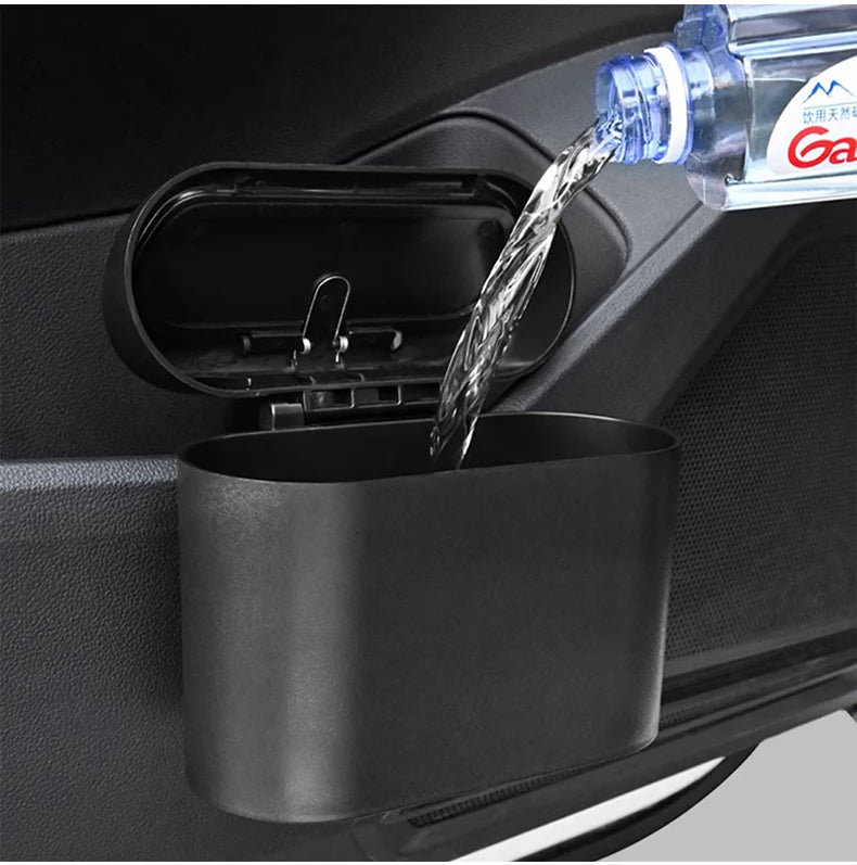 Universal Car Clamshell Trash Bin Hanging Vehicle Garbage Dust Case Storage Box Black Square Pressing Trash Can Accessories