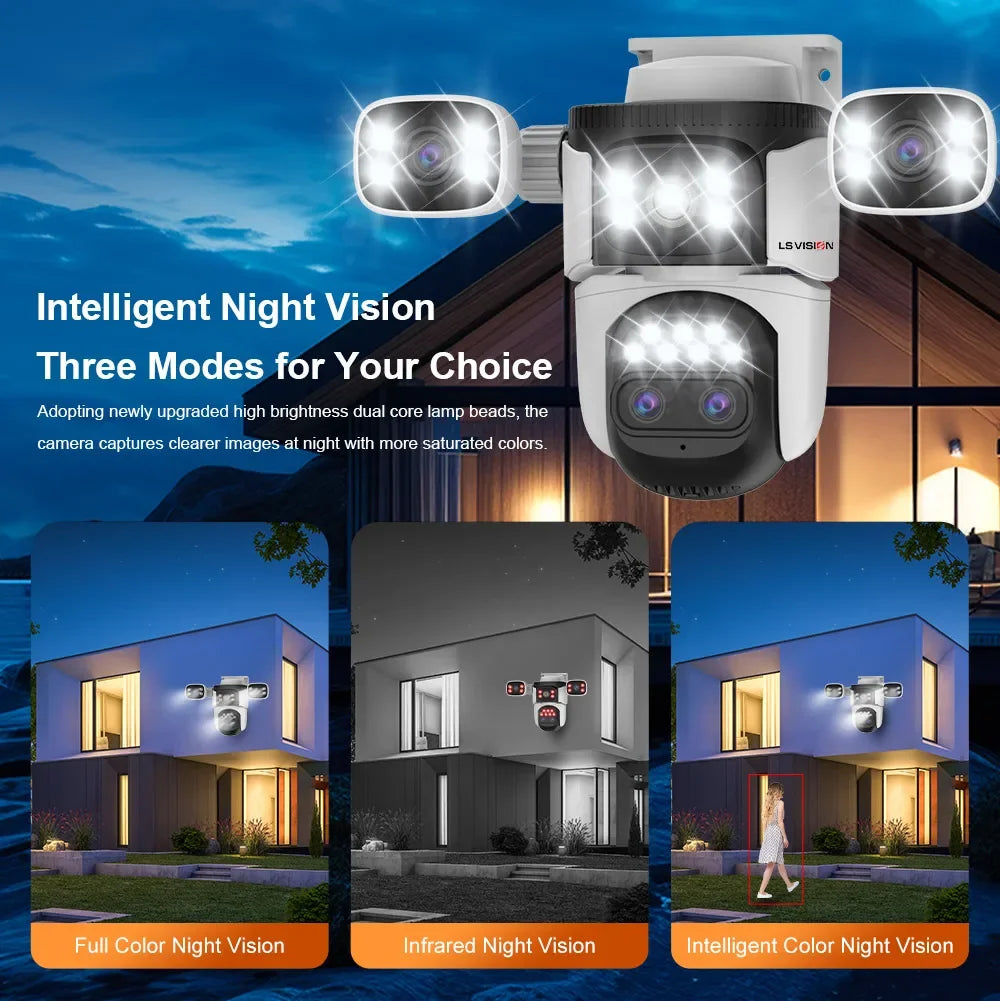 LS VISION 20MP Three Screens WiFi Security Camera Outdoor 10X Optical Zoom Four Lens Human Auto Tracking Waterproof CCTV Cameras