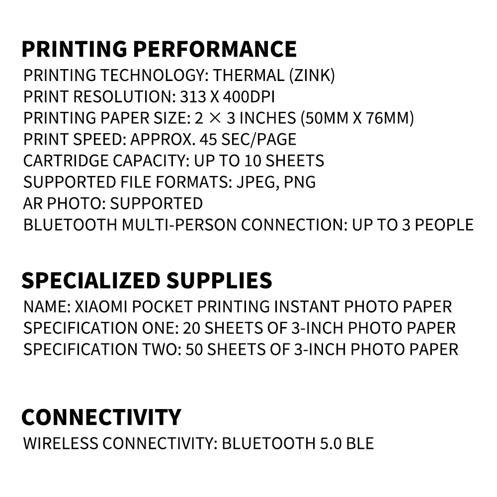 Xiaomi mijia AR Printer 300dpi Portable Photo Mini Pocket With Share 500mAh Picture Printer Pocket Printer Work With Mihome APP