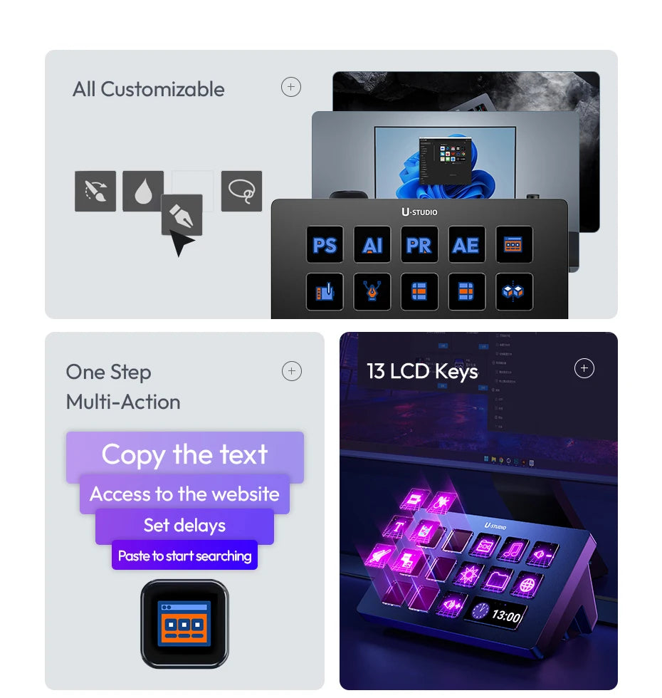 Ulanzi D200 Live Streaming Controller 13 LCD Keys for Gaming Office Work Vlog Content Creation Photo Video Editing