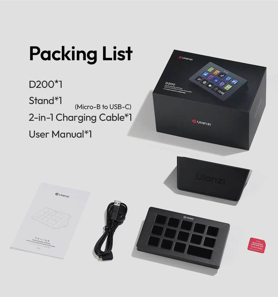 Ulanzi D200 Live Streaming Controller 13 LCD Keys for Gaming Office Work Vlog Content Creation Photo Video Editing