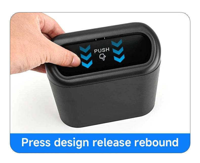 Universal Car Clamshell Trash Bin Hanging Vehicle Garbage Dust Case Storage Box Black Square Pressing Trash Can Accessories