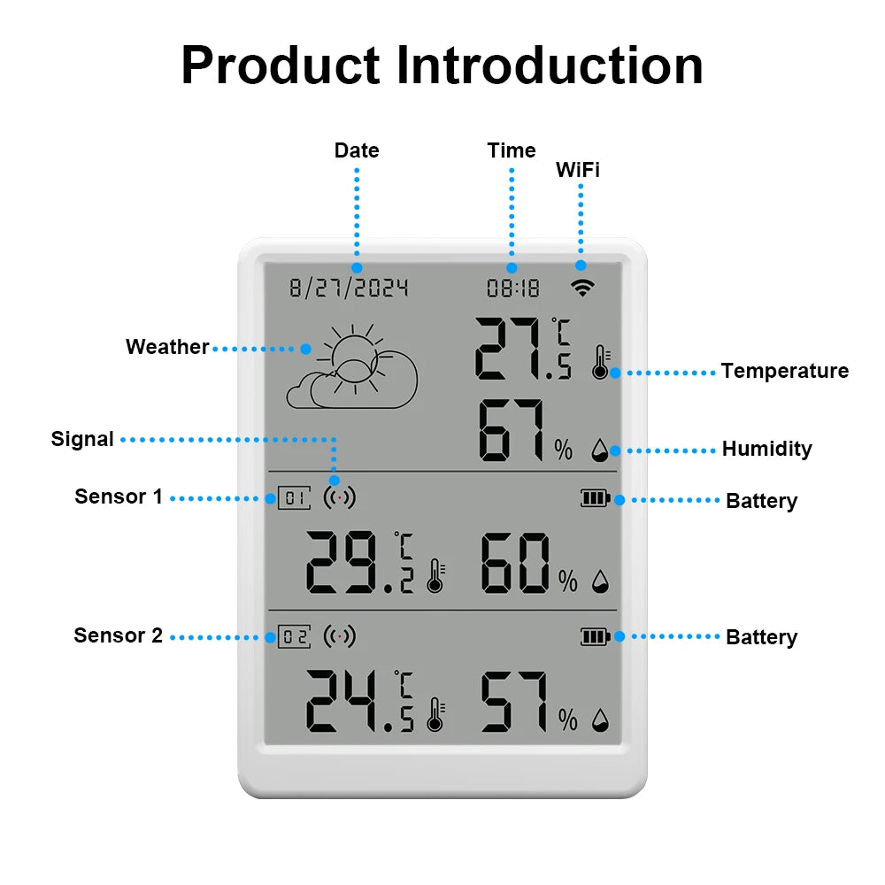 Weather Station RF433 Wireless Indoor Room Thermometer Digital WIFI Temperature Hygrometer Multiple Outdoor Sensors Smart Life