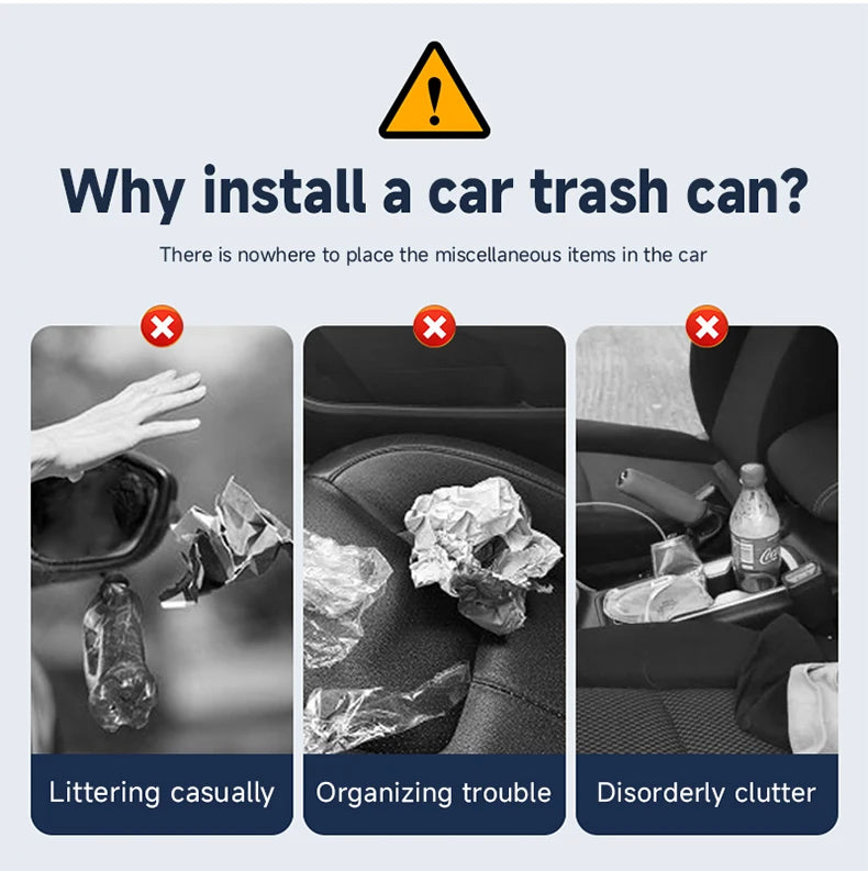 Universal Car Clamshell Trash Bin Hanging Vehicle Garbage Dust Case Storage Box Black Square Pressing Trash Can Accessories