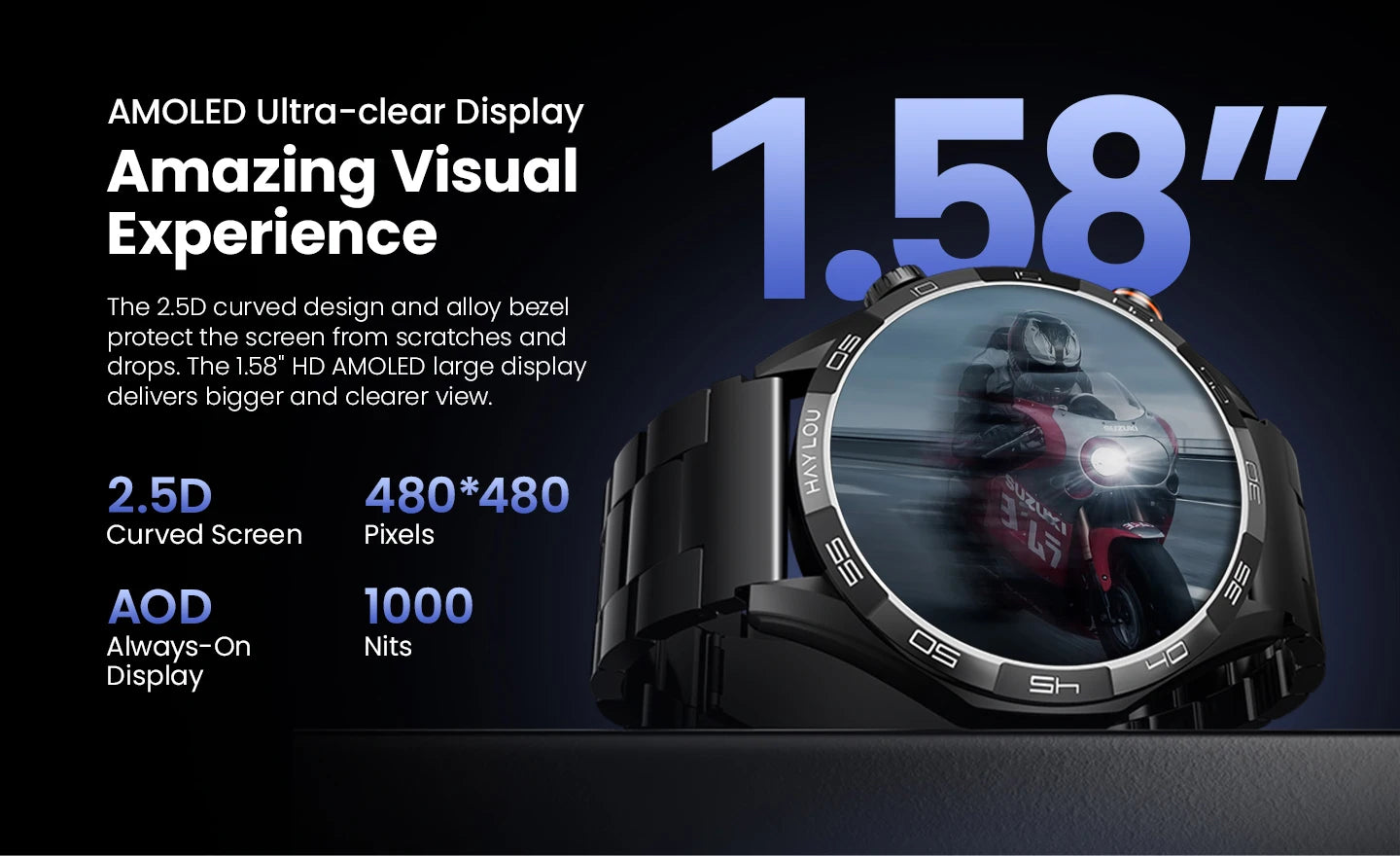 HAYLOU Solar 5 Voice Calling Smartwatch 1.58'' AMOLED Display 60Hz Smart Watch 24H Health Monitoring Sports Smartwatch for Men