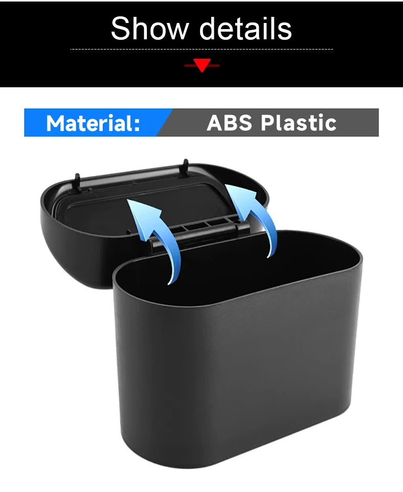Universal Car Clamshell Trash Bin Hanging Vehicle Garbage Dust Case Storage Box Black Square Pressing Trash Can Accessories