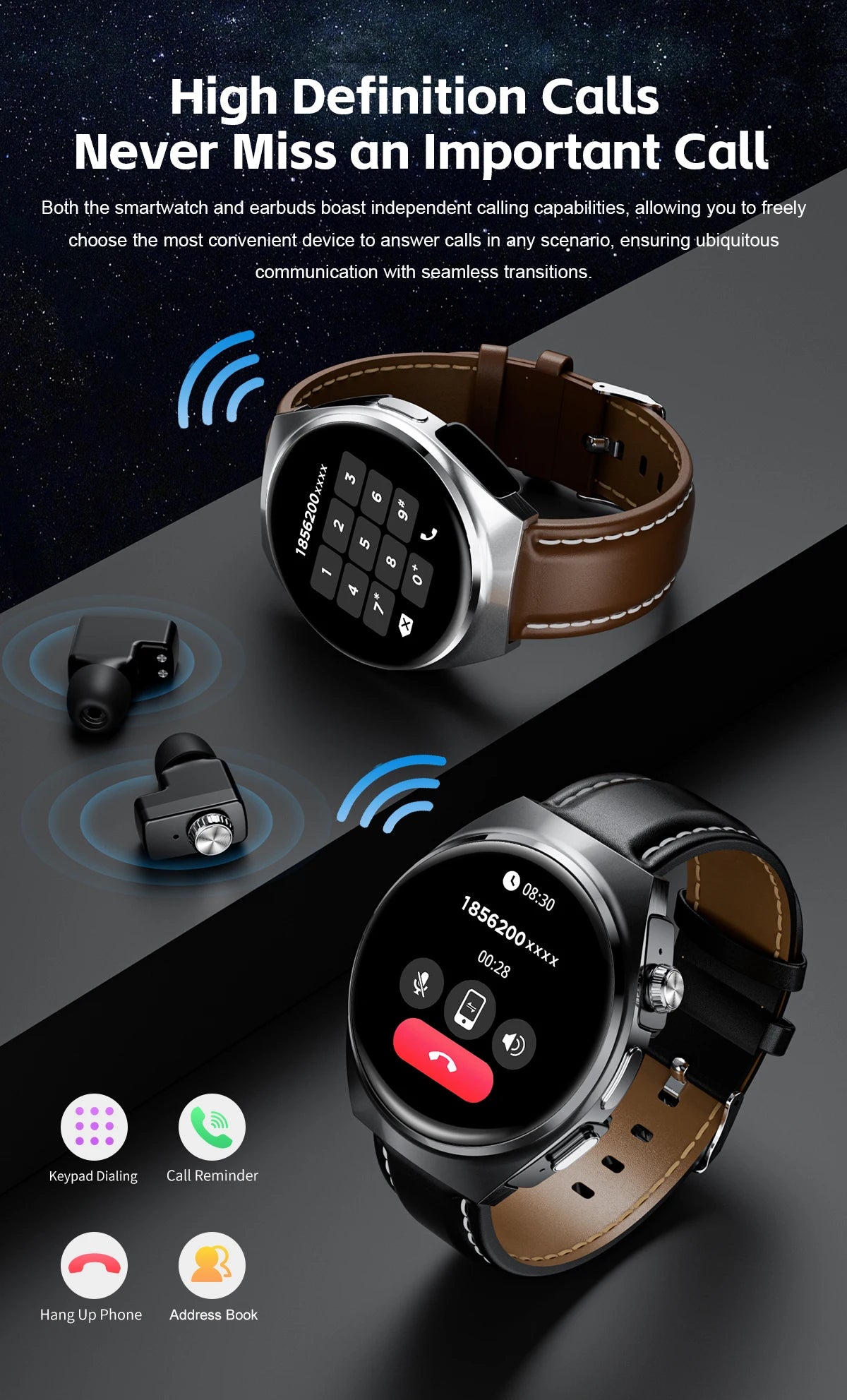 New Sapphire Screen Smart Watch Men 360*360 HD AMOLED TWS Headset Two In One Wireless Bluetooth Call Sport Fitness Smartwatches