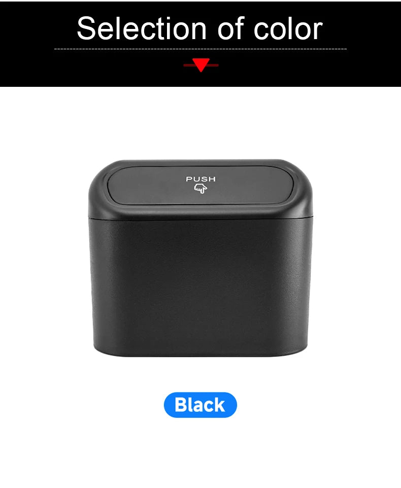 Universal Car Clamshell Trash Bin Hanging Vehicle Garbage Dust Case Storage Box Black Square Pressing Trash Can Accessories