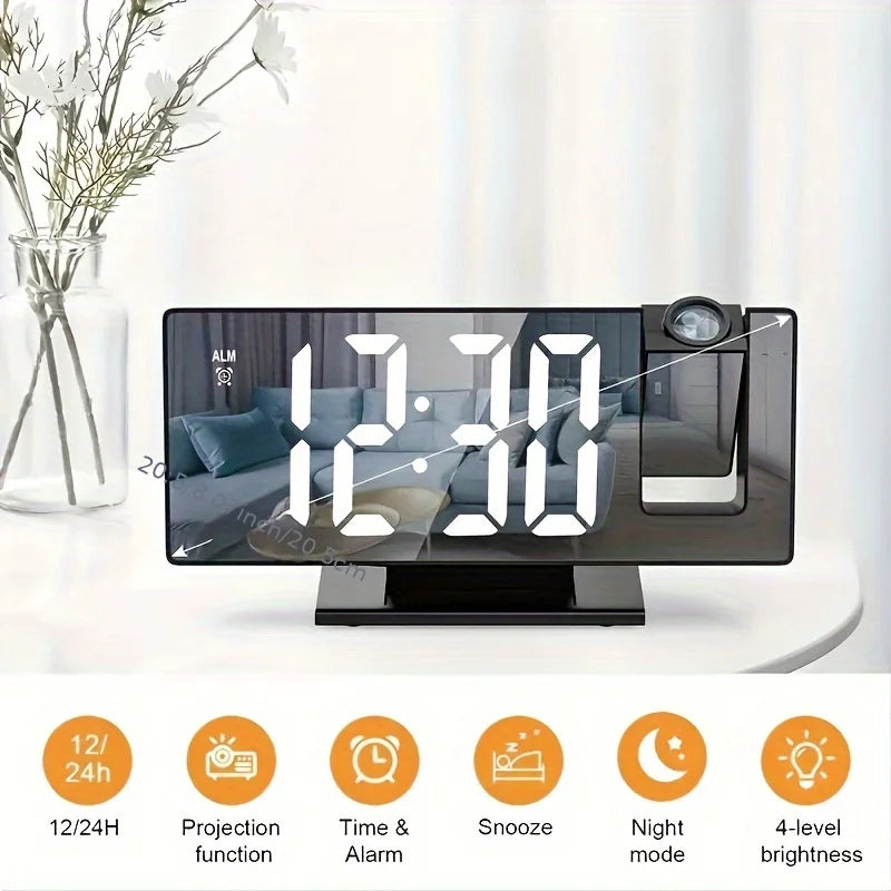 Projection alarm clock  multifunction Intelligent luminous clock Bedroom large screen digital clock 180℃ back and celling projec