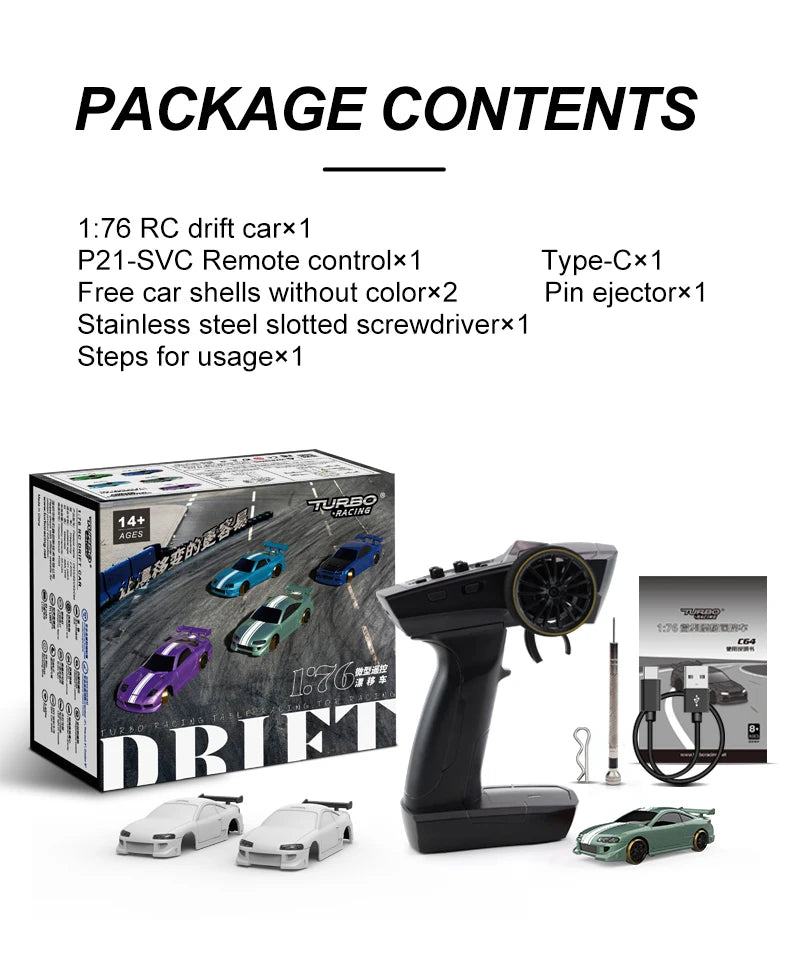 TURBO RACING C61 C62 C63 C64 C74 1/76 MINI RC Electric Remote Control Model Car Drift Racing Adult Desktop Toys