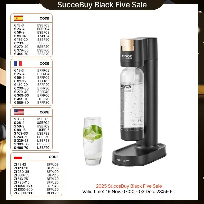 SucceBuy Sparkling Water Maker Soda Maker Machine for Home Carbonating Seltzer Water Starter Kit with BPA free 1L PET Bottle