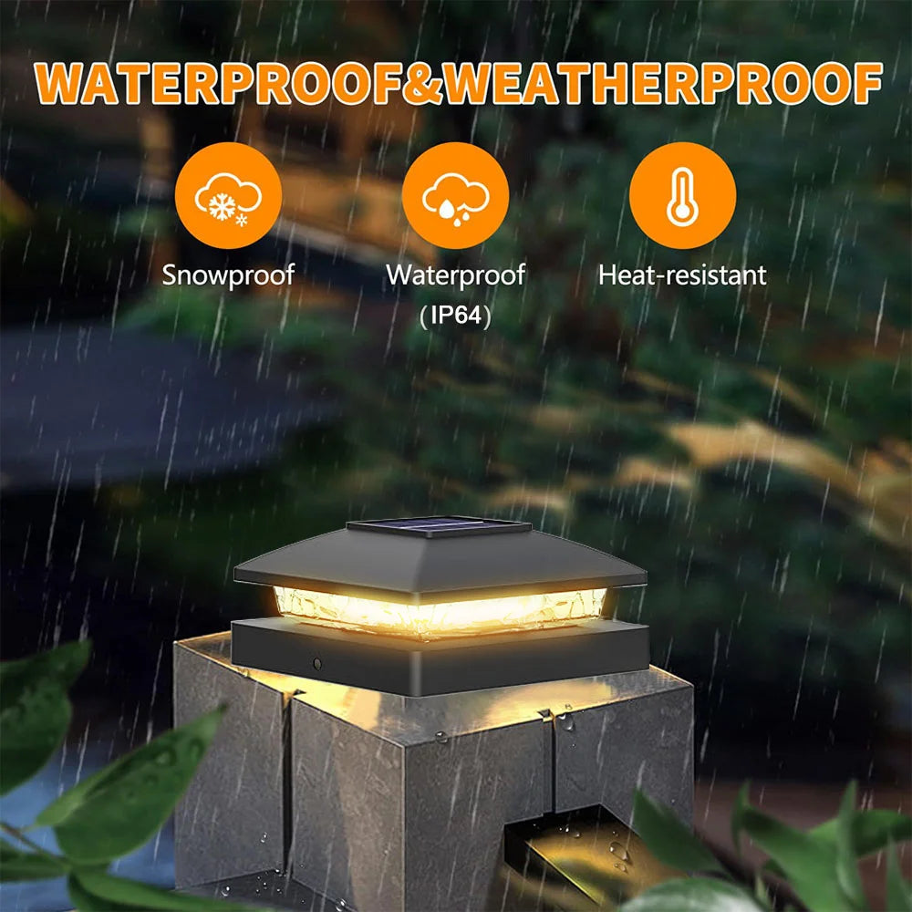 6PCS 4x4 Solar Post Cap Light - Solar Powered Warm White Fence Lights for Wooden/Vinyl Posts Outdoor Lighting for Garden & Porch