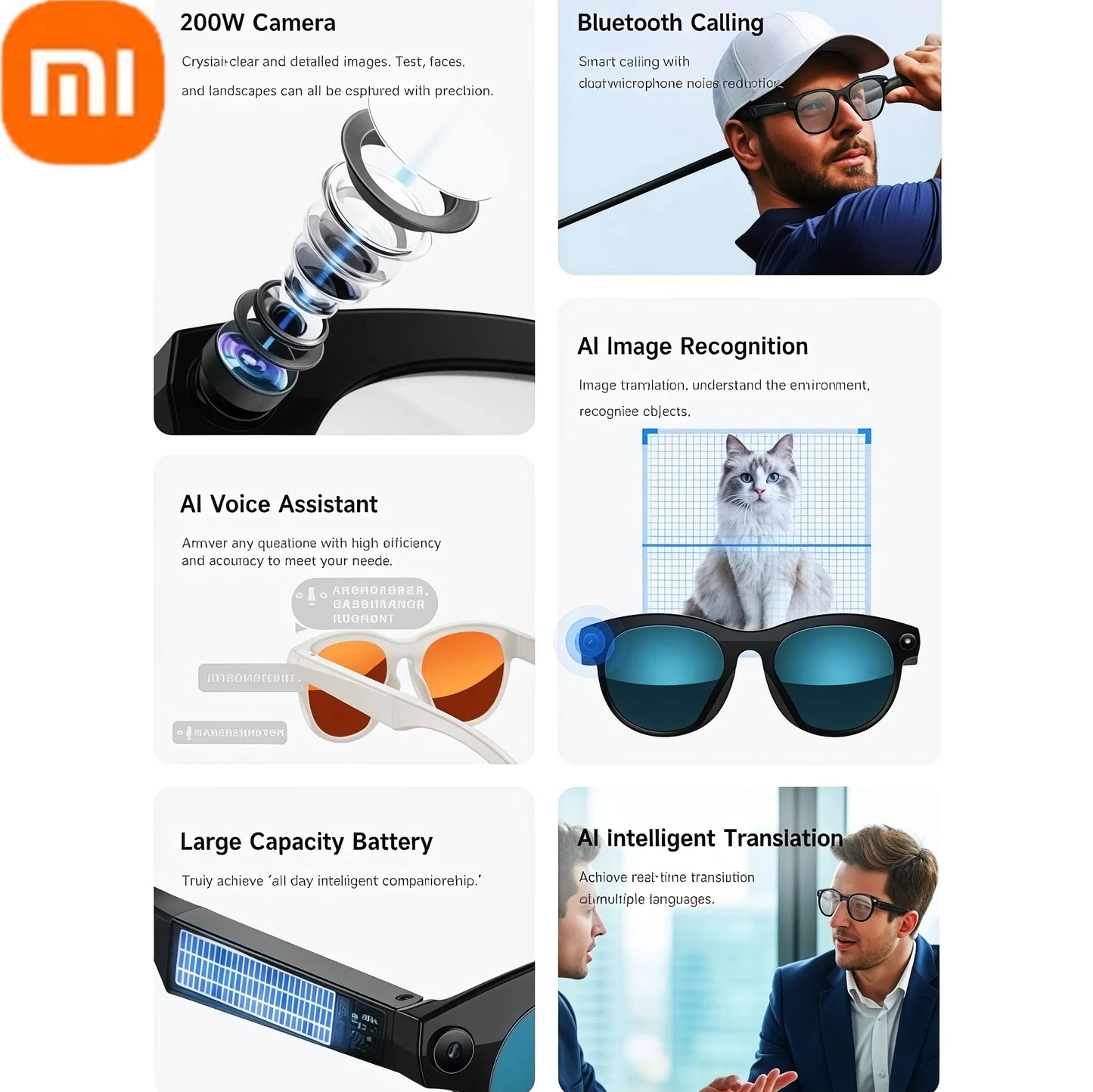 Xiaomi 6K HD AI Smart Camera Glasses Multifunctional Bluetooth Calling Voice Assistant Music Player Translation Camera Glasses