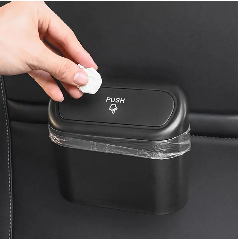 Universal Car Clamshell Trash Bin Hanging Vehicle Garbage Dust Case Storage Box Black Square Pressing Trash Can Accessories